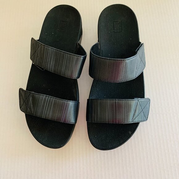 FIT FLOP Black Sandals Woman’s Velcro Adjustable Straps Sz 11 - Picture 3 of 7